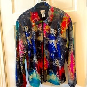 Chico’s Size 2 (12/14) Festive Multicolor with Bling Long Sleeve Jacket.
